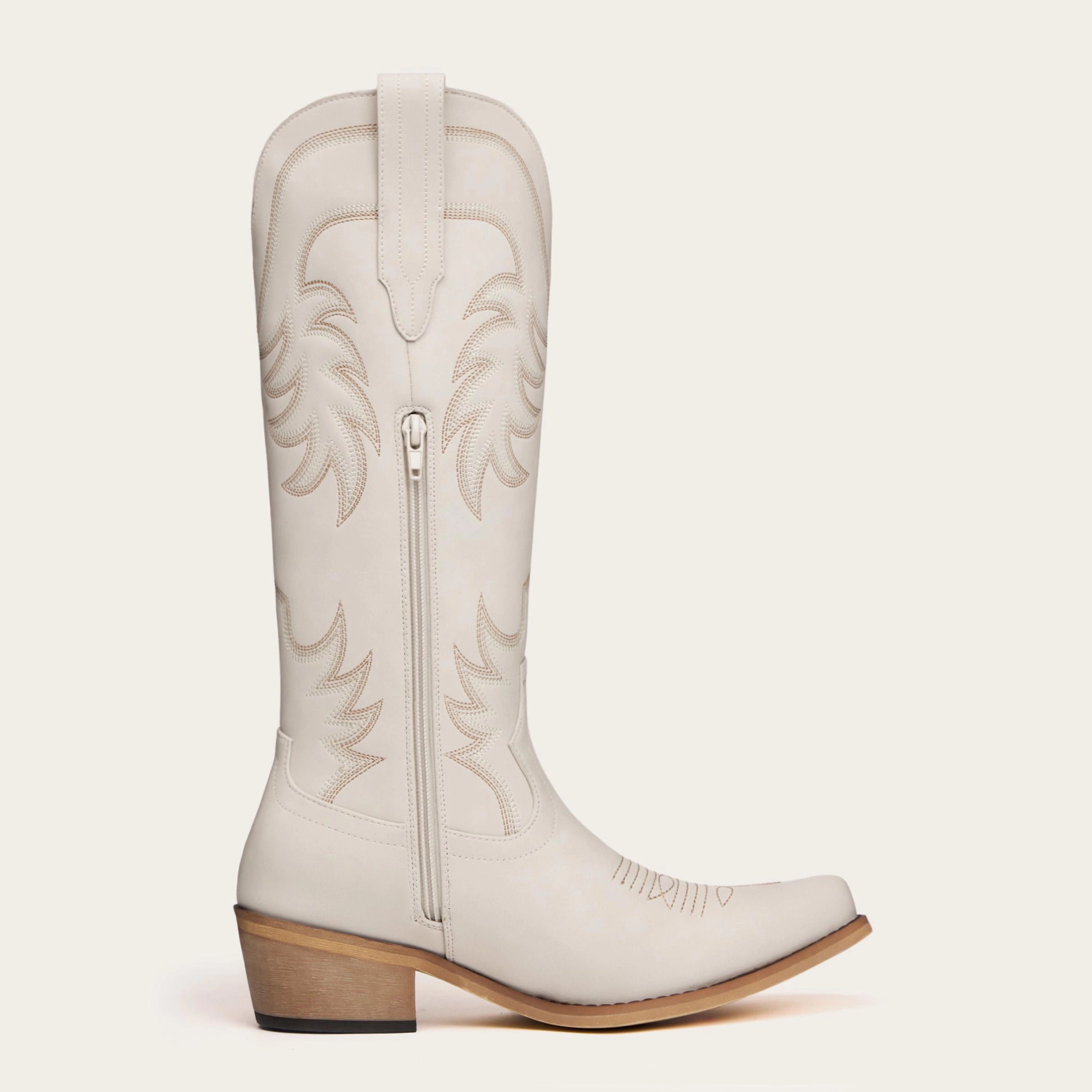 The Elizabeth - Cream Classic Snip Toe Slip-On Cowgirl Boots