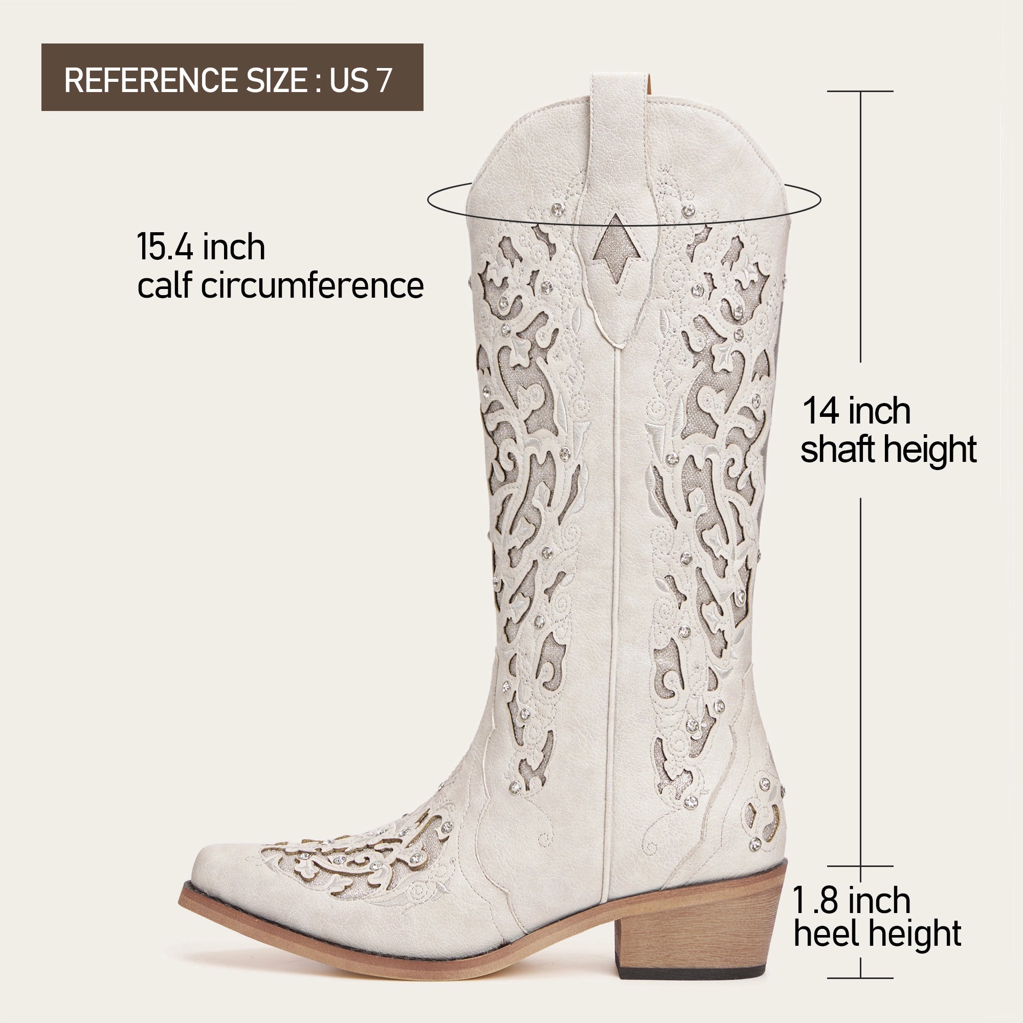 The Ballou - White Embroidered Cowgirl Boots with Rhinestone and Cutouts