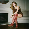 The Ross - Red Over-the-Knee Wide Calf Cowgirl Boots with Back Tie & Embroidery