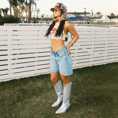 The Stardust - Silver Allover Rhinestone Snip Toe Cowgirl Boots with Side Zipper
