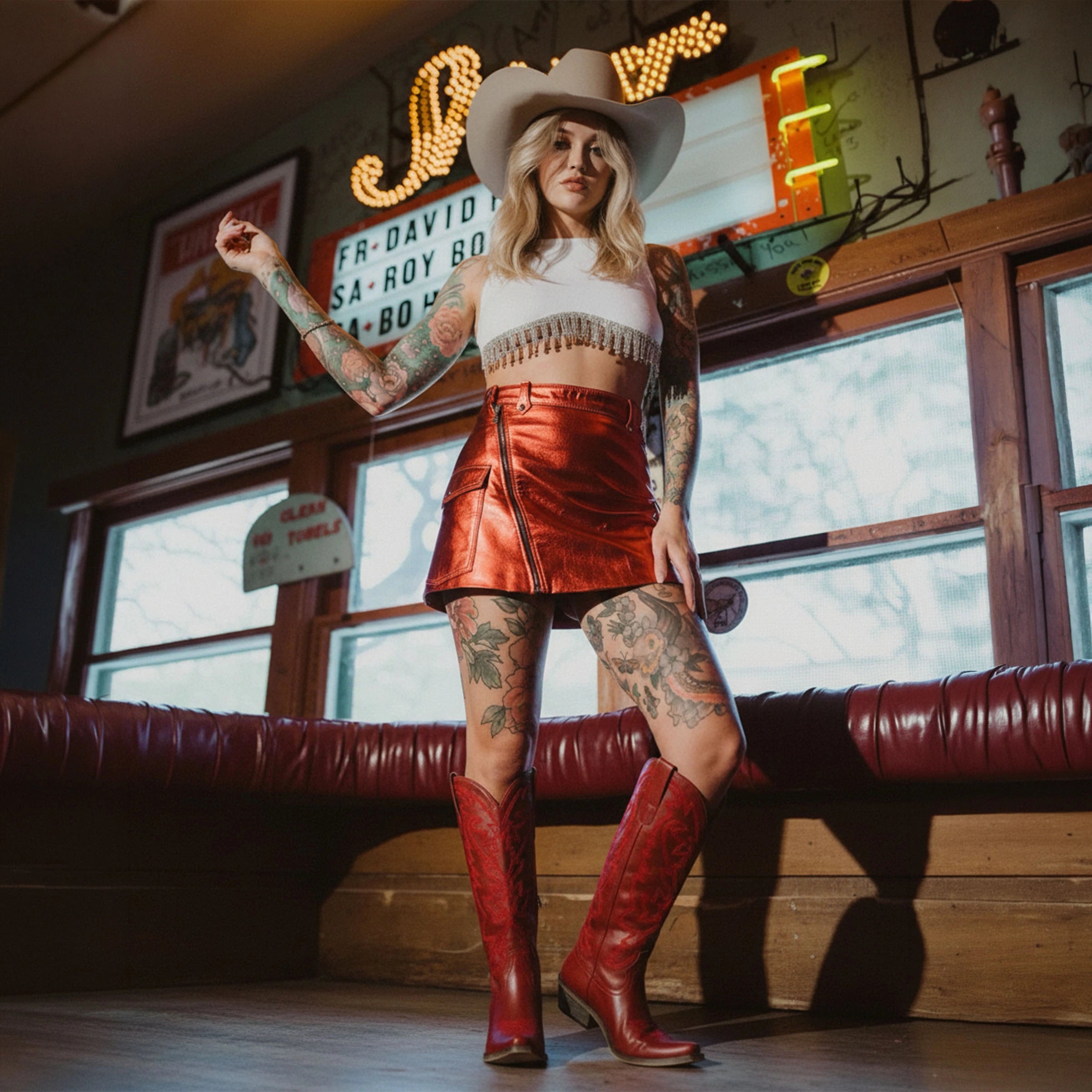 The Molly Wood - Red Snip Toe Embroidered Cute Comfortable Tall Cowgirl Boots
