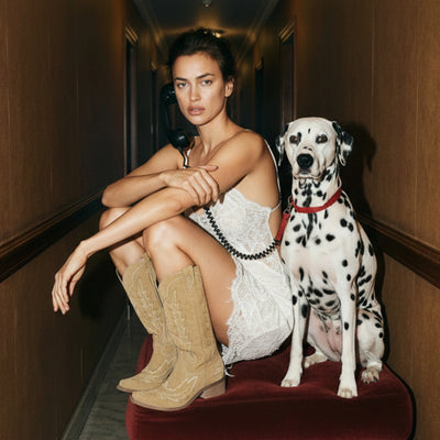 The Rosemary - Beige Suede Classic Tall Cowgirl Boots with Embroidery