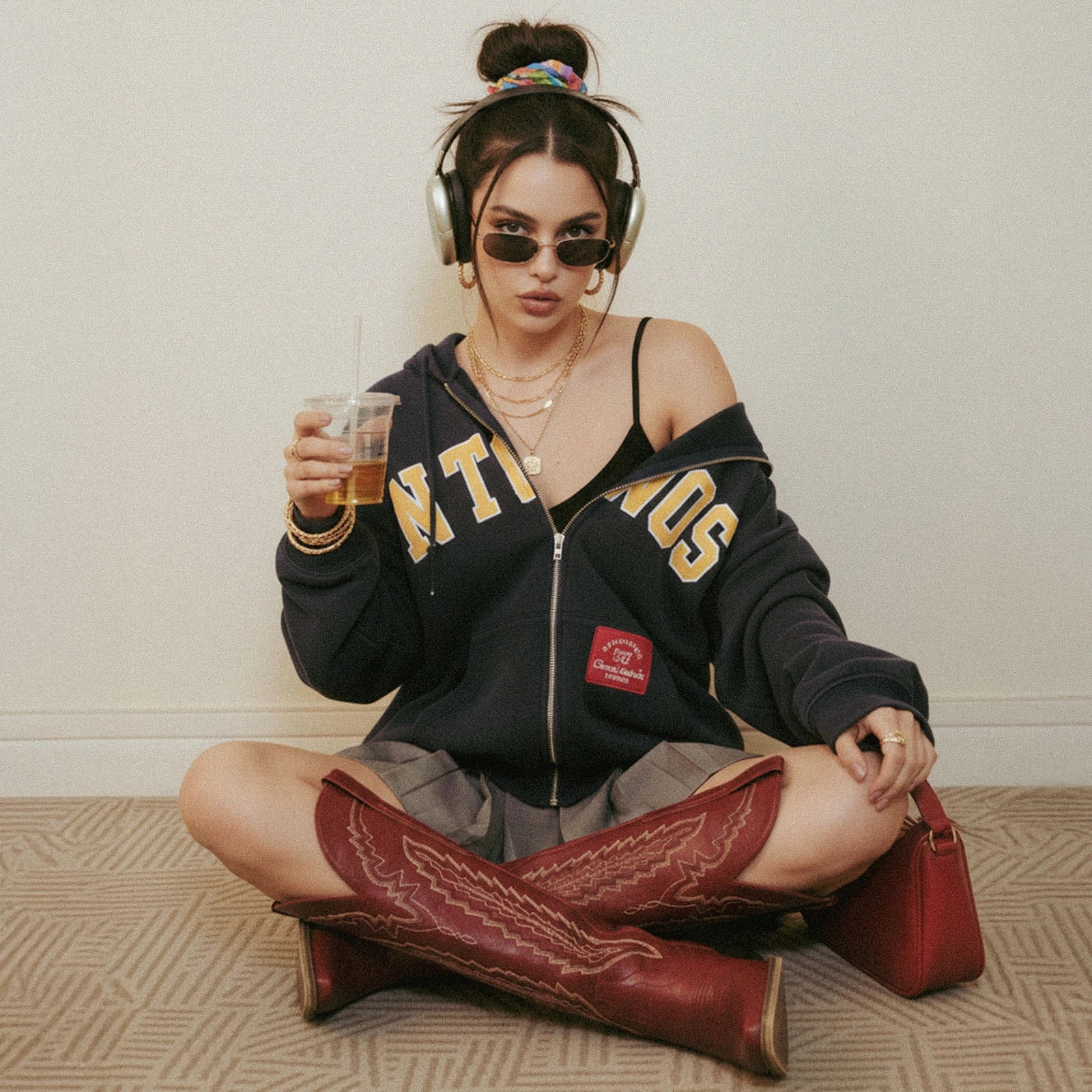 The Crimson Fire – Red Wide Calf Over-the-knee Cowgirl Boots with Fire Embroidery