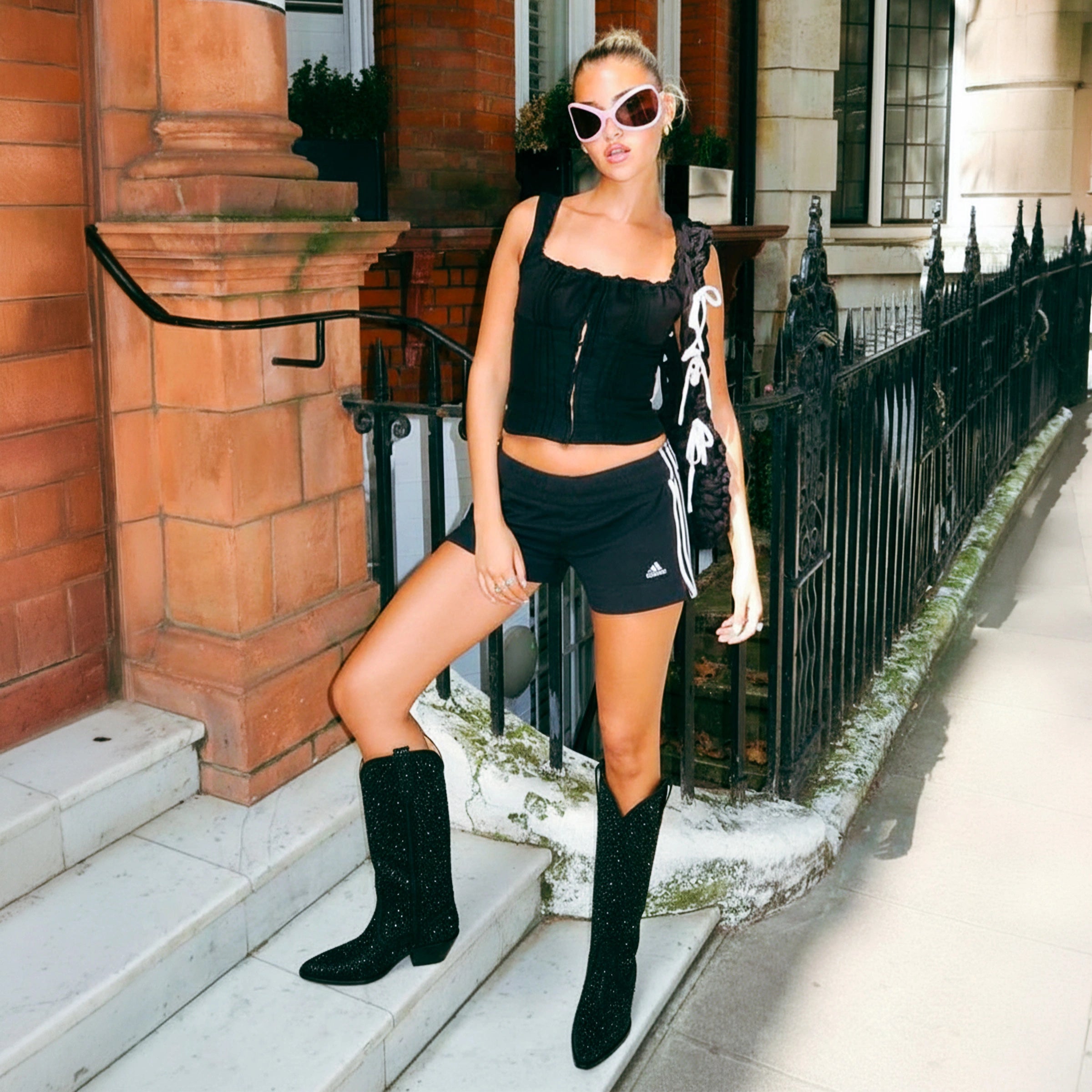 The Stardust - Crystal Covered Black Tall Cowgirl Boots