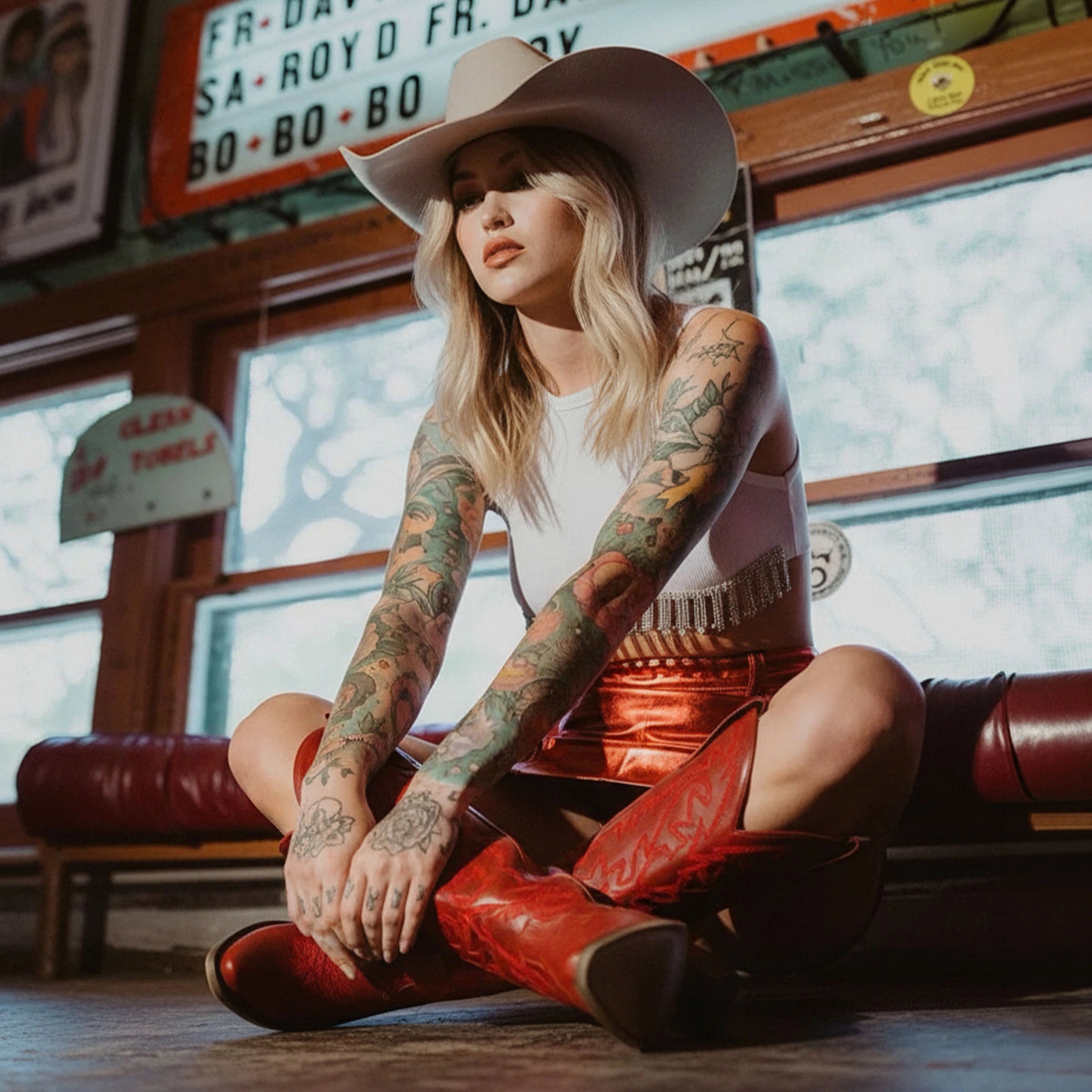 The Molly Wood - Red Snip Toe Embroidered Cute Comfortable Tall Cowgirl Boots