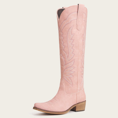 The Laurey - Blush Pink Lightning Embroidered Cowgirl Boots with Classic Western Flair