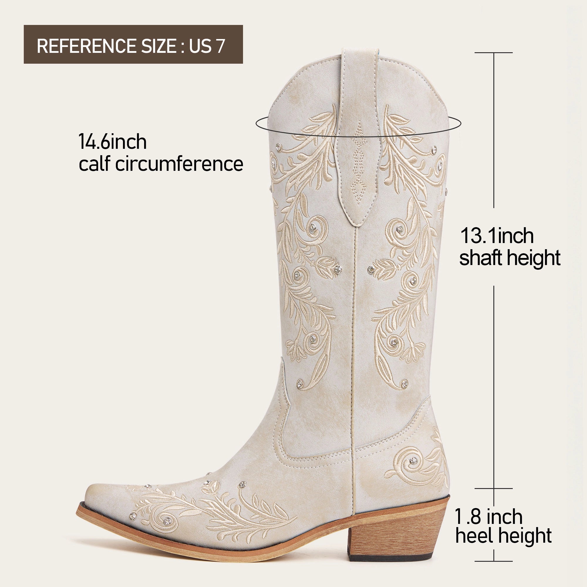 The Everly - Ivory Cowgirl Boots with Vine Embroidery and Crystal Accents
