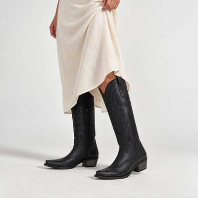 The Rosemary - Black Embroidered Tall Western Cowgirl Boots with Side Zipper