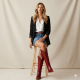 The Phoenix - Crimson Short Tall Cowboy Boots with Classic Western Embroidery