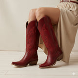 The Phoenix - Crimson Short Tall Cowboy Boots with Classic Western Embroidery