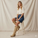 The Rosemary - Beige Suede Classic Tall Cowgirl Boots with Embroidery
