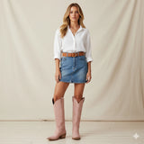 The Molly Wood – Pink Snip Toe Embroidered Cute Comfortable Tall Cowgirl Boots