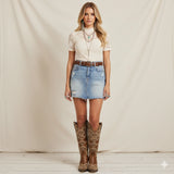 The Swenney Brown Cowgirl Boots - Floral Embroidery & Rhinestone Detail