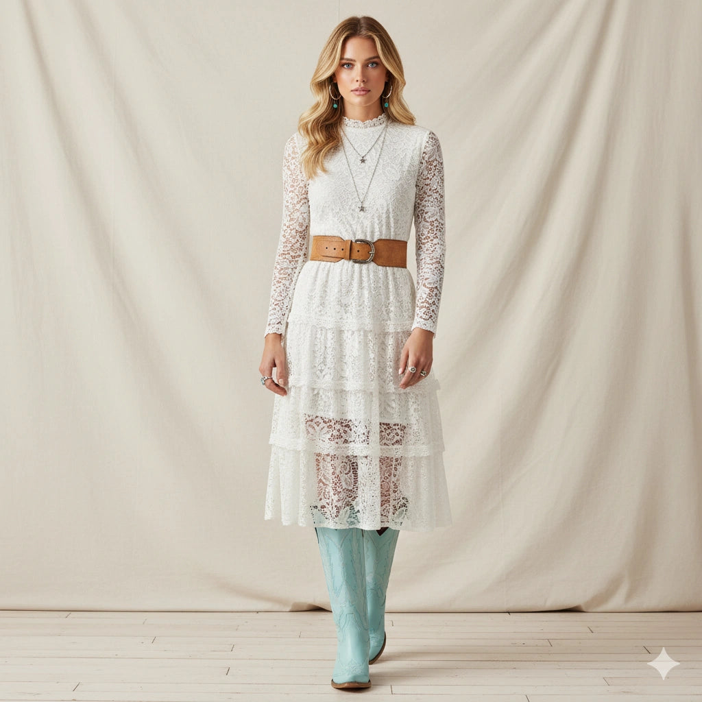 The Rosemary - Blue Classic Tall Cowgirl Boots with Embroidery