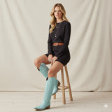 The Rosemary - Blue Classic Tall Cowgirl Boots with Embroidery