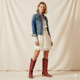 The Stella - Red Starry Embroidered Cowgirl Boots with Bold Detailing