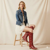The Stella - Red Starry Embroidered Cowgirl Boots with Bold Detailing
