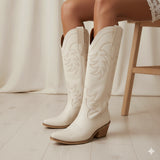 The Elizabeth - Cream Cowgirl Boots with Timeless Elegance Embroidery