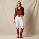 The Celestial – Fire Red Starry Western Boots