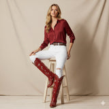 The Celestial – Fire Red Starry Western Boots