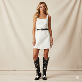The Hensley - Black Starry Tall Cowgirl Boots with White Embroidery