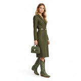 The Prairie Smoke – Olive Green Mid-calf Cowgirl Boots with Bold Embroidery