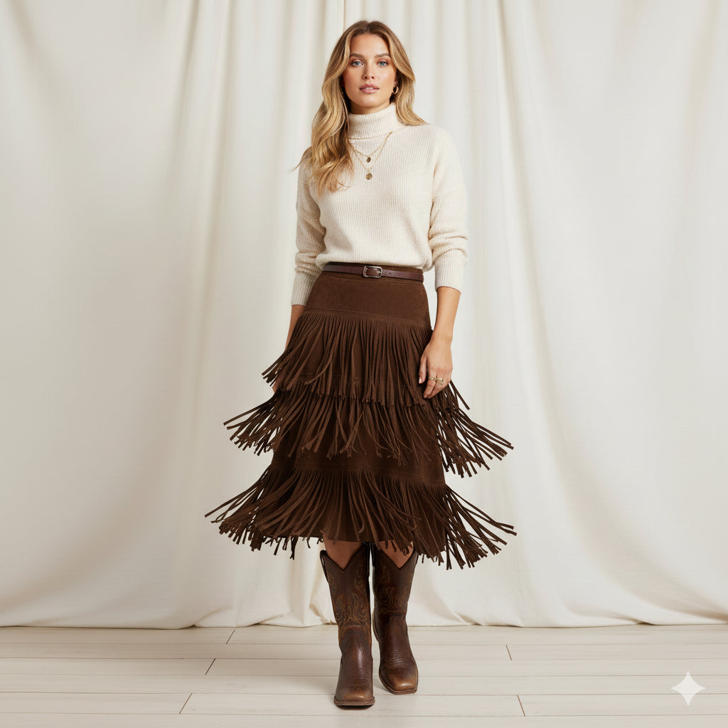 The Bronco - Brown Square Toe Embroidered Mid-calf Cowgirl Boots