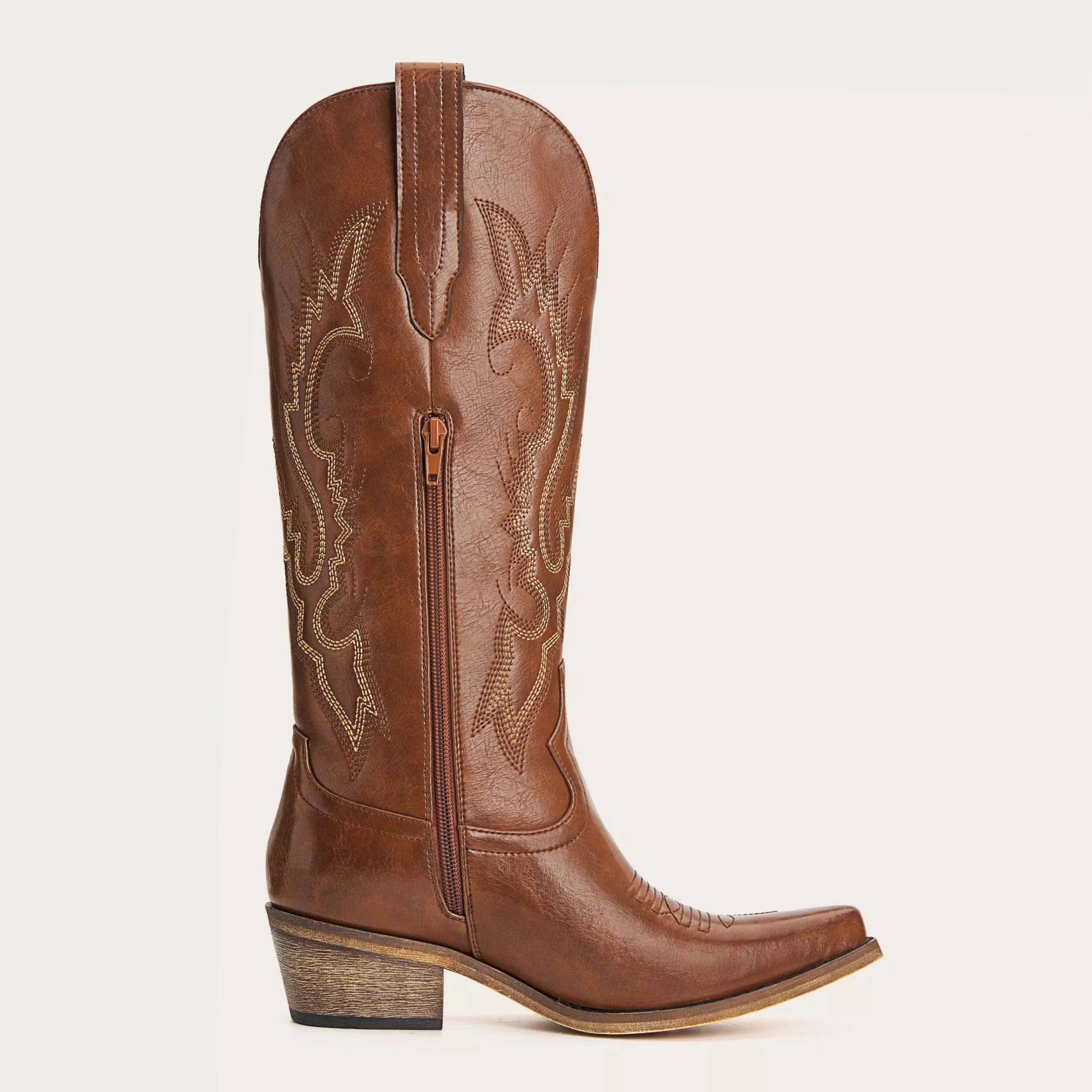 The Phoenix - Brown Short Tall Cowboy Boots with Classic Western Embroidery