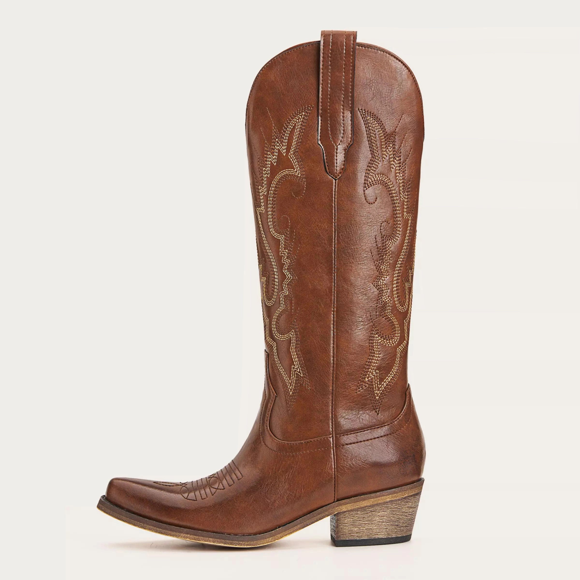 The Phoenix - Brown Short Tall Cowboy Boots with Classic Western Embroidery