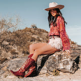 Phoenix - Crimson Leather Cowboy Boots with Classic Western Embroidery