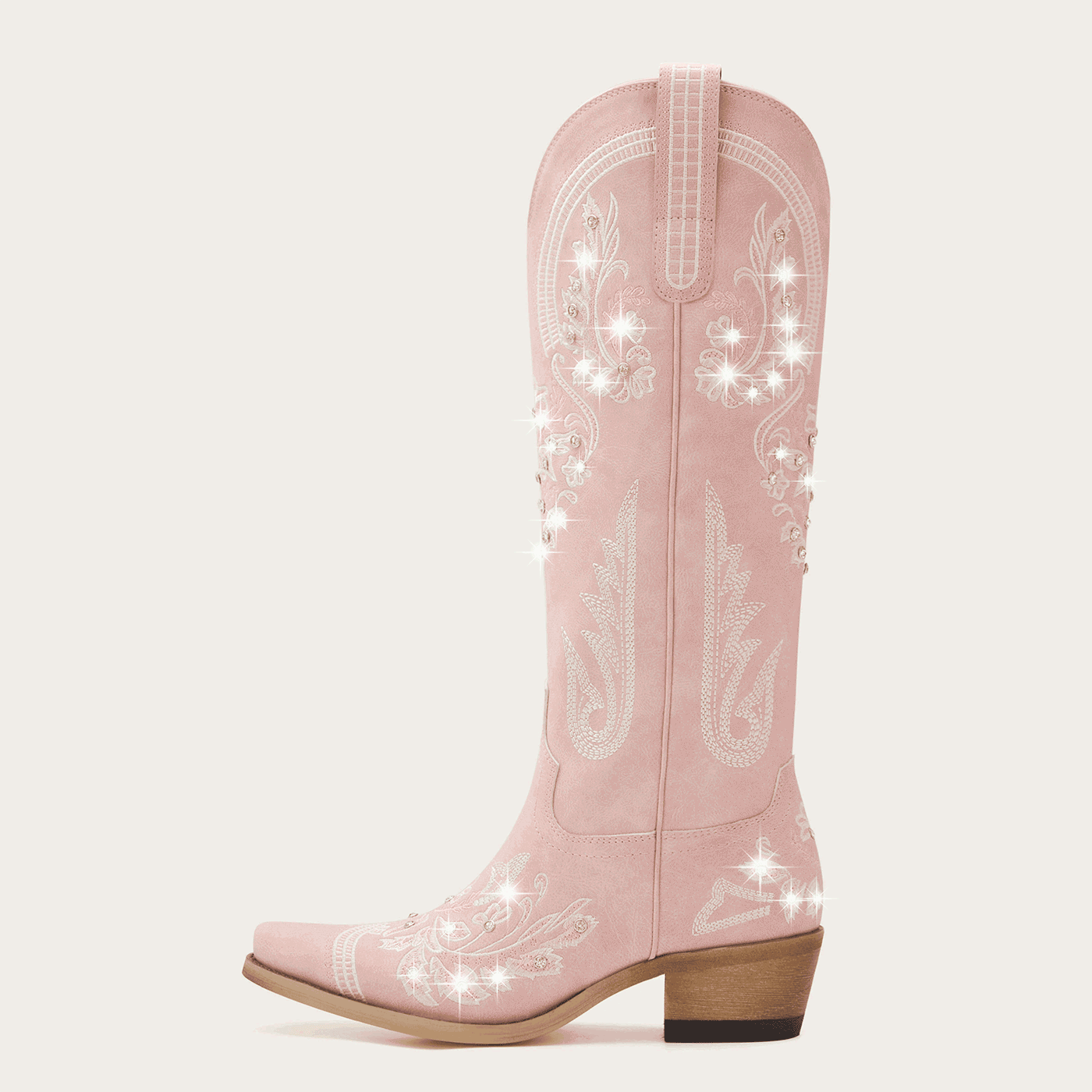 The Aurelia - Rose Pink Women's Cowboy Boots with Snip Toe & Floral Embroidery