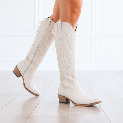 The Withersteen - Cream Adjustable Wide Calf Soft Snip Toe Cowgirl Boots