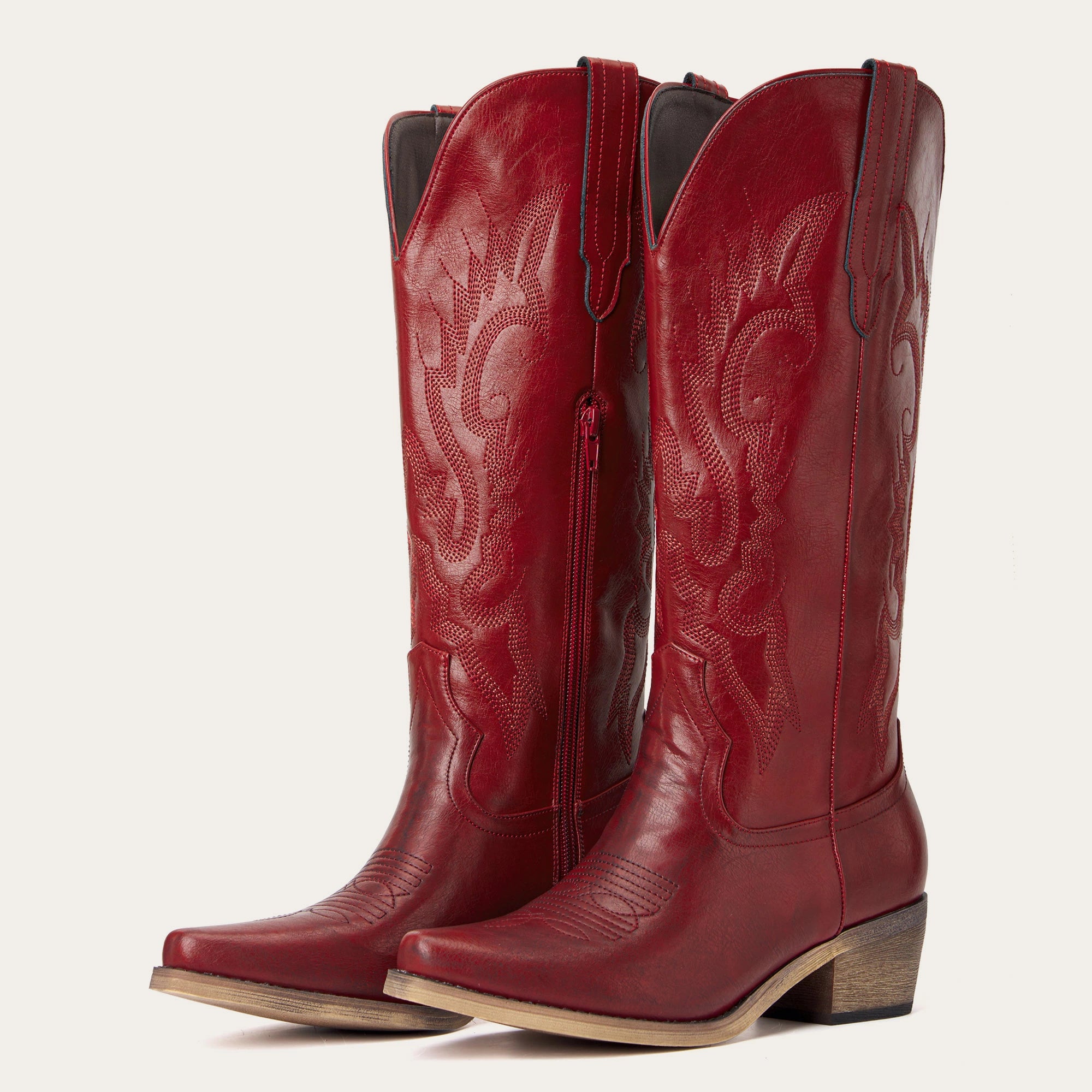 The Phoenix - Crimson Short Tall Cowboy Boots with Classic Western Embroidery