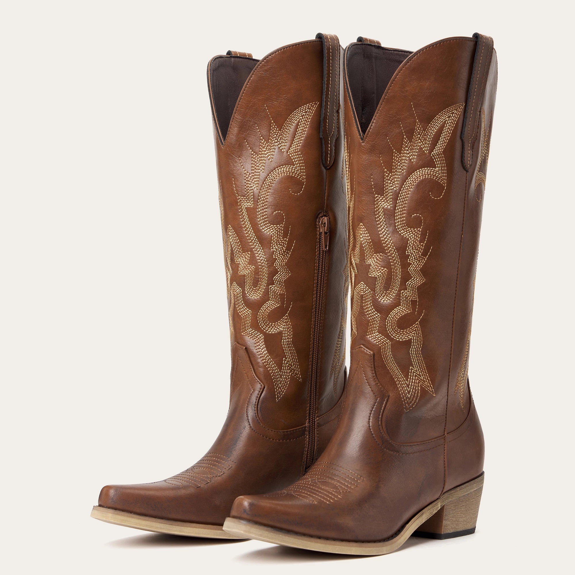 REDTOP Brown Leather Snip Toe Floral Comfortable Classic Cowgirl Boots