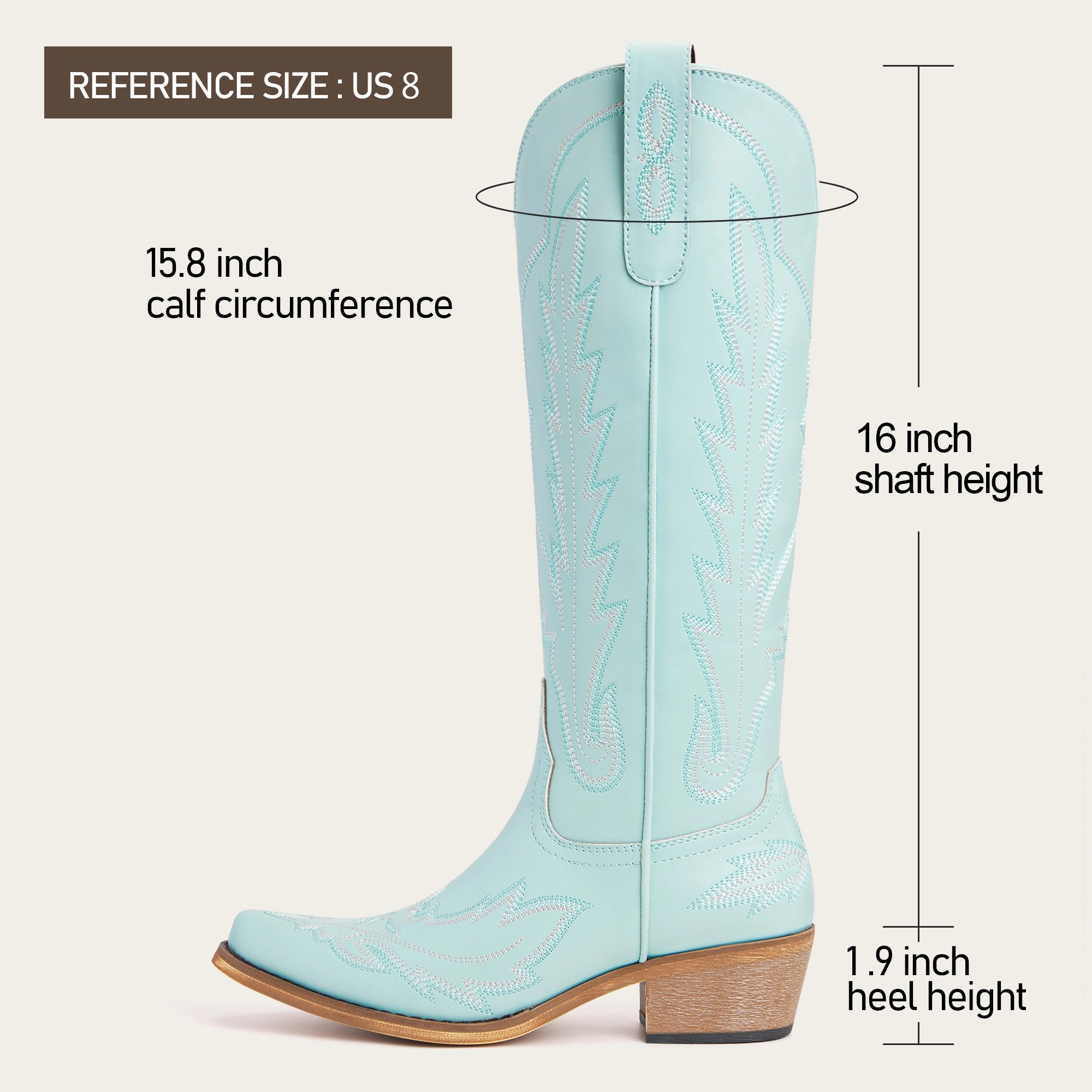 The Rosemary - Sky Blue Embroidered Tall Western Cowgirl Boots with Side Zipper