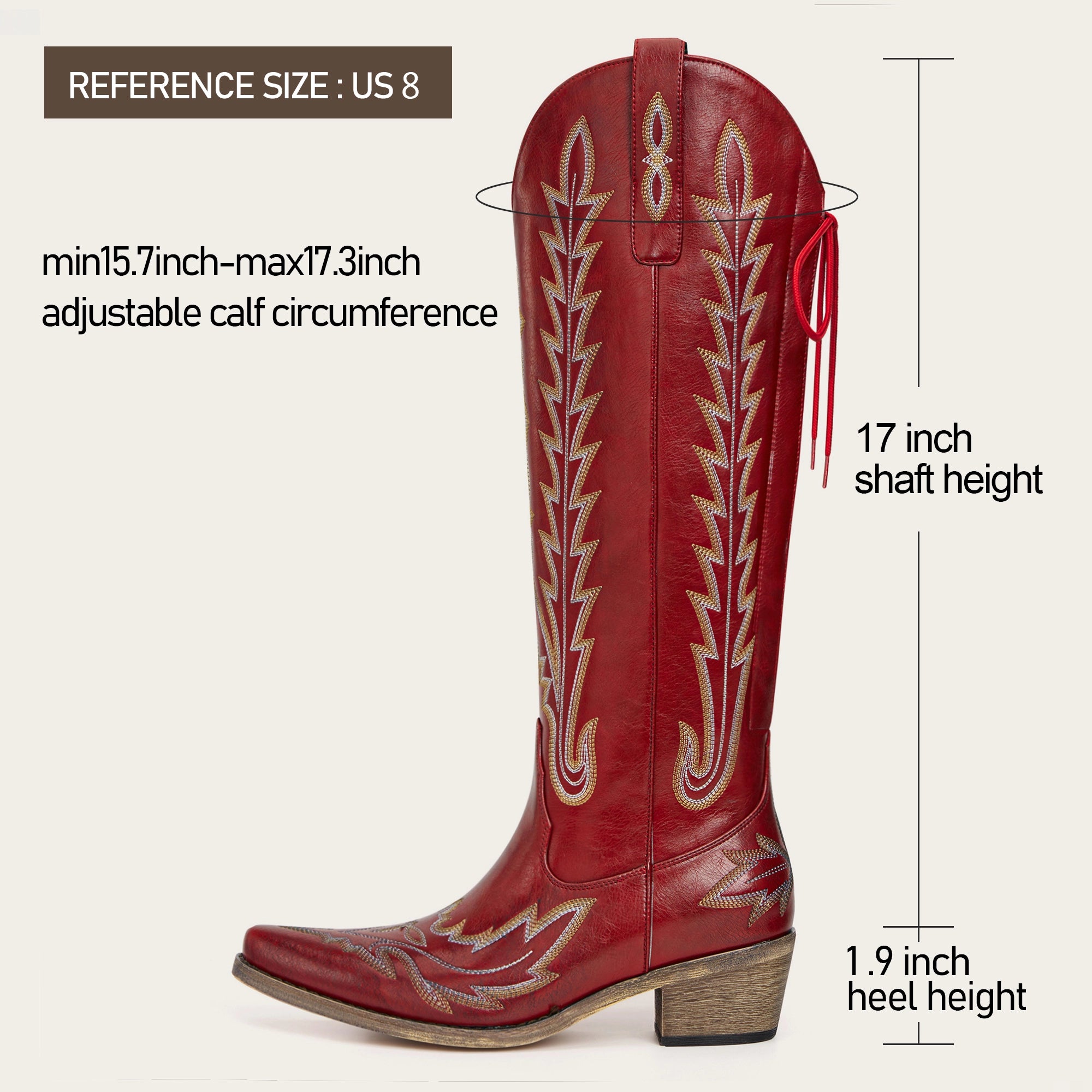 The Eula - Red Tall Wide Calf Cowgirl Boots with Intricate Western Embroidery