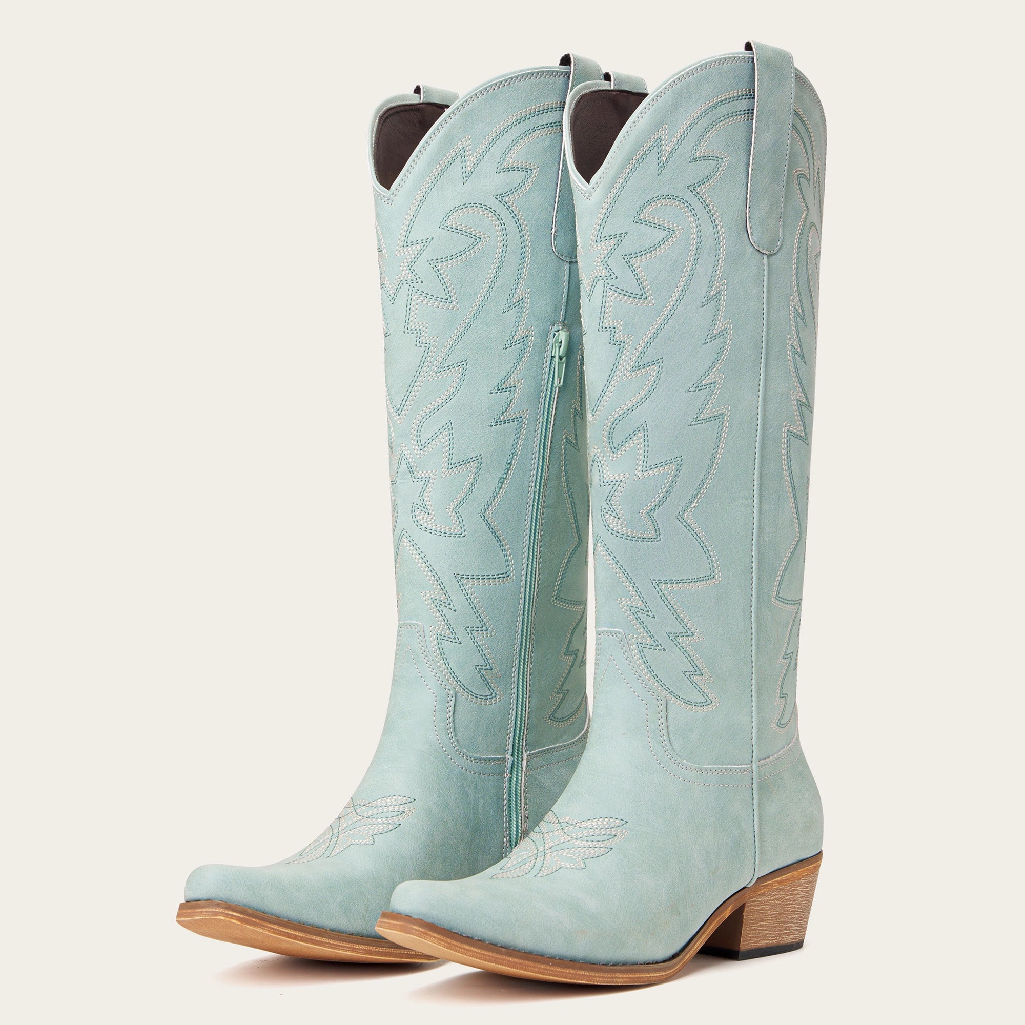The Molly Wood – Blue Snip Toe Embroidered Cute Comfortable Tall Cowgirl Boots