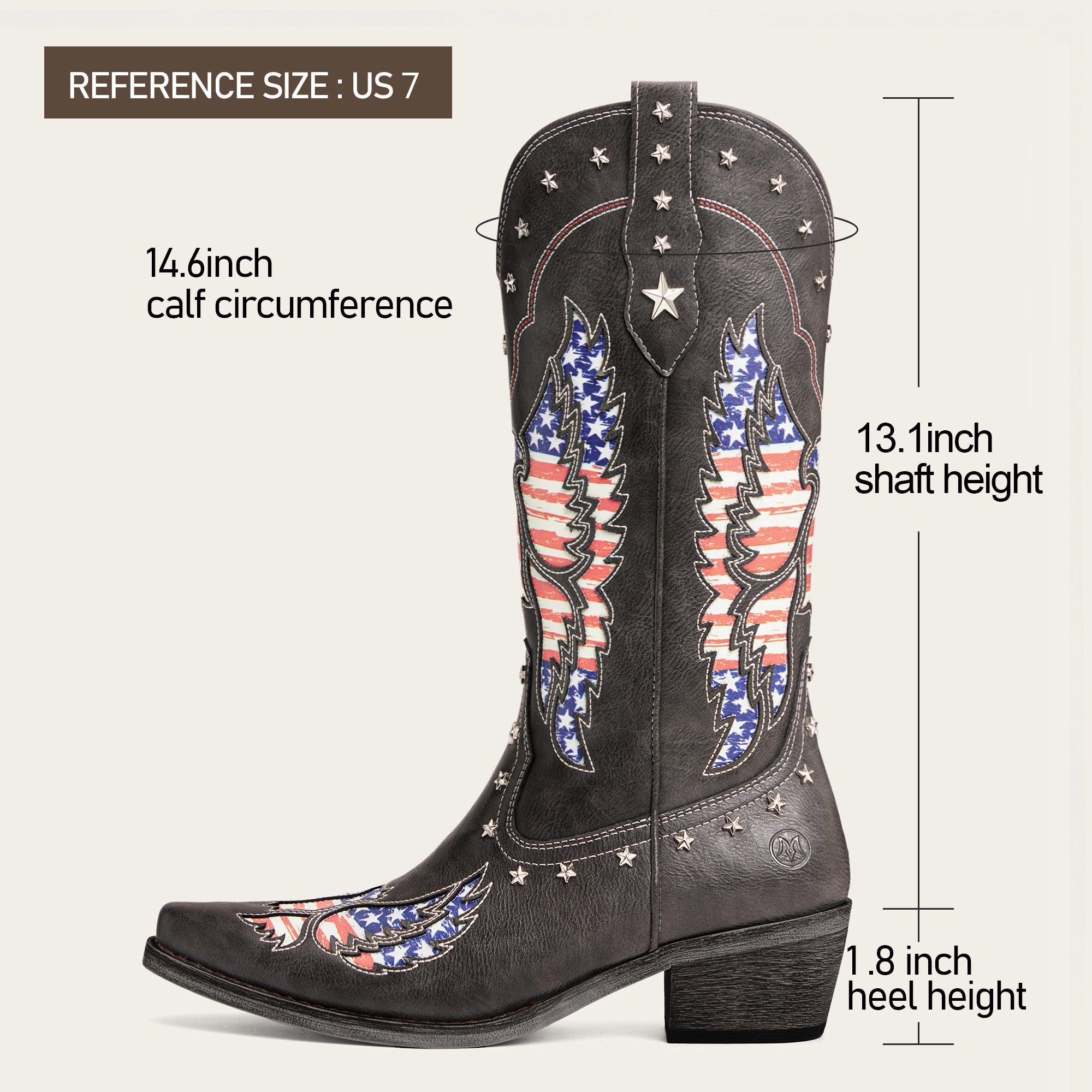 The Liberty - Grey Cowgirl Boots with 50 Stars & American Flag Eagle Embroidery