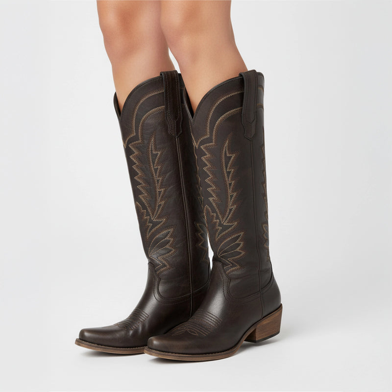 The Laurey - Espresso Embroidered Cowgirl Boots with Classic Western Flair
