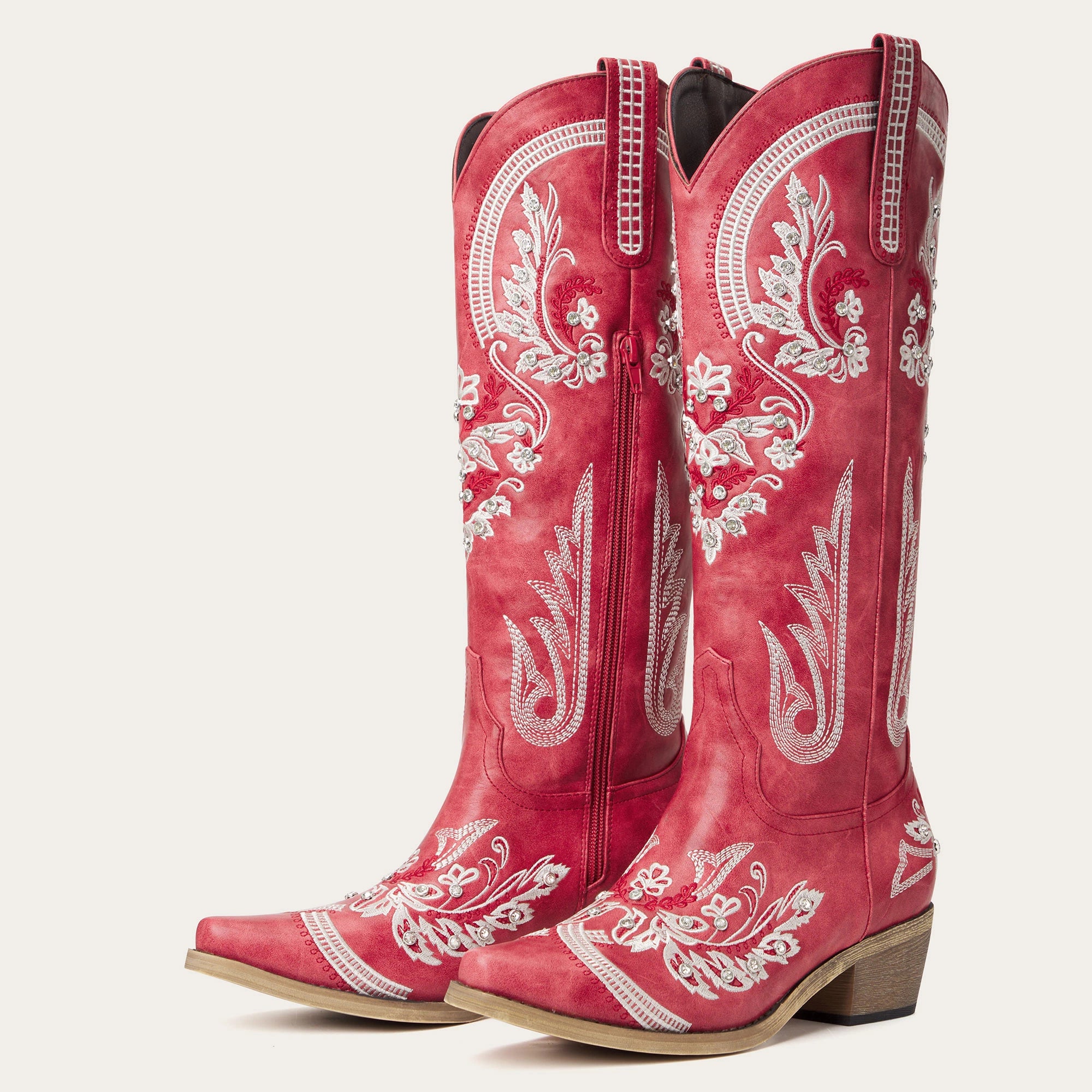 The Aurelia - Crimson Blaze Women's Cowgirl Boots with Snip Toe & Floral Embroidery