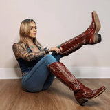 The Rosemary - Red Classic Tall Cowgirl Boots with Embroidery