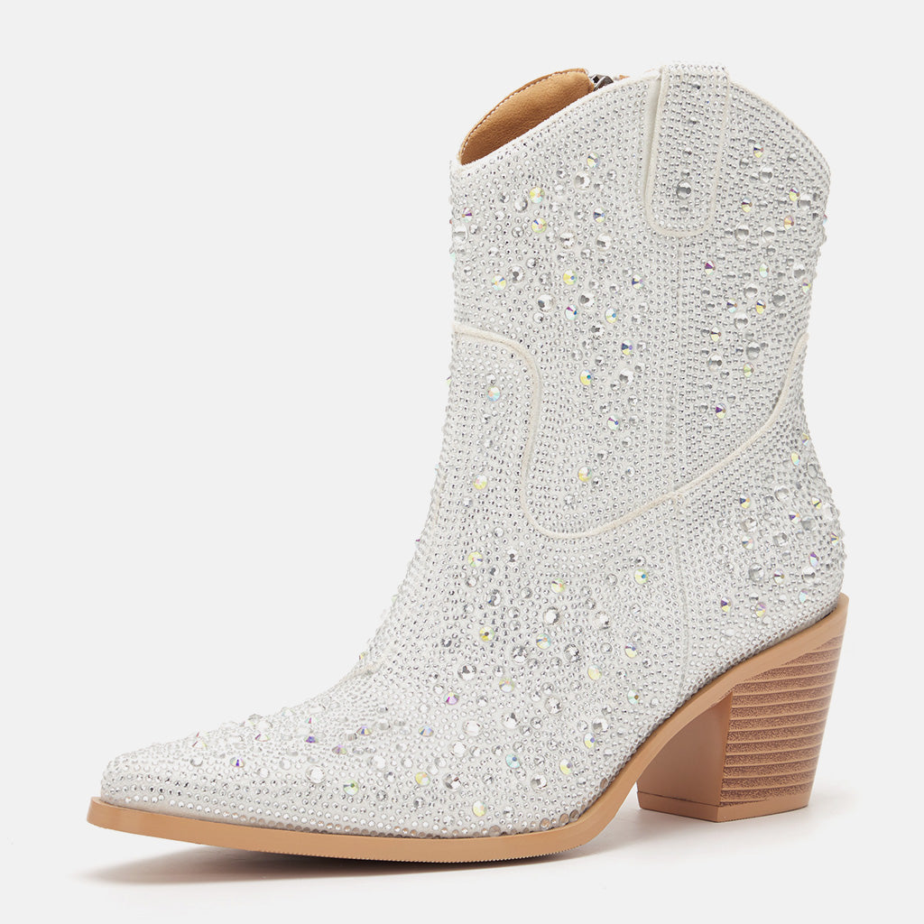 REDTOP Western Cowgirl Boots Rhinestone Wedding Party Booties