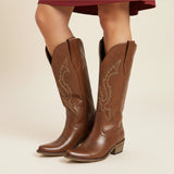 The Phoenix - Brown Short Tall Cowboy Boots with Classic Western Embroidery