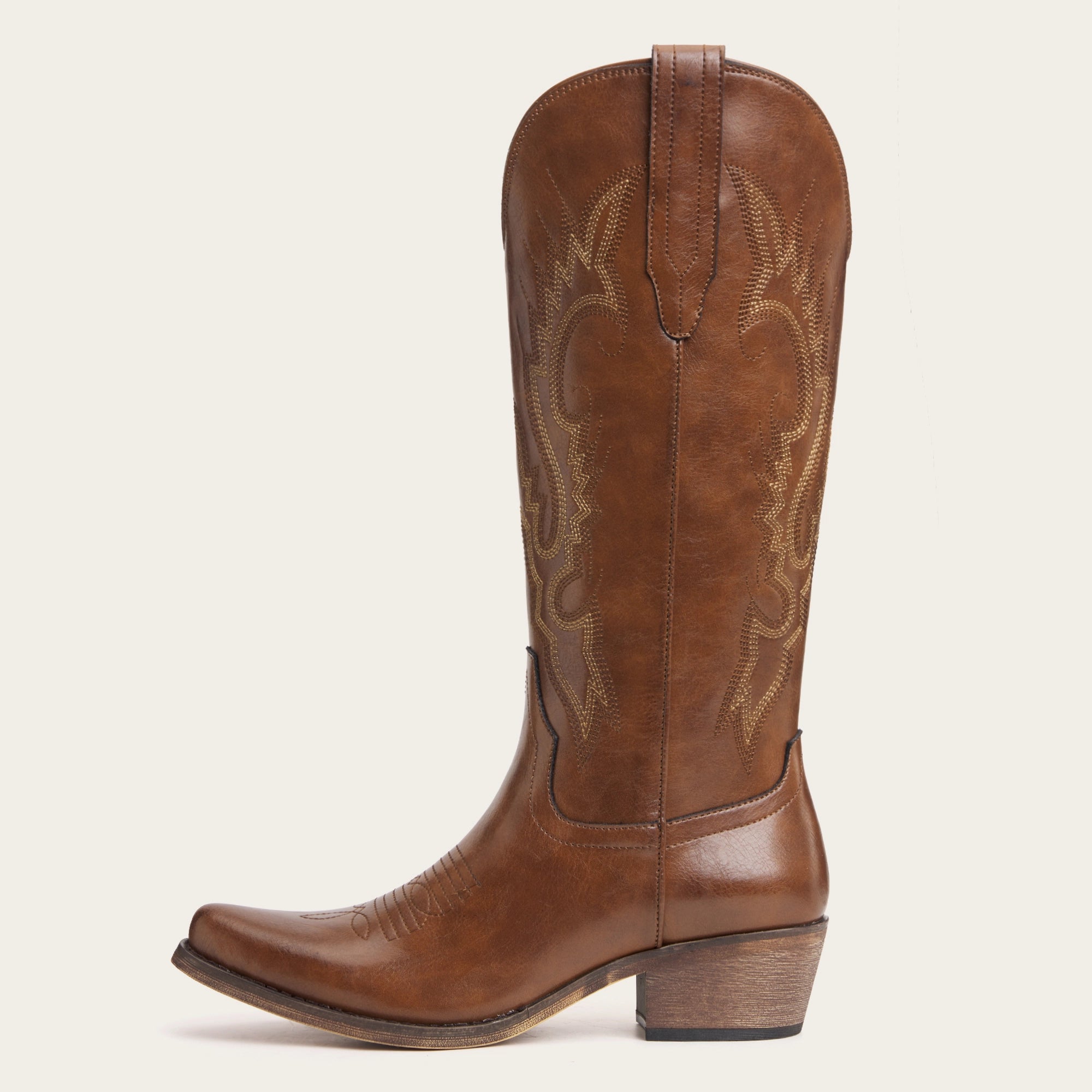 The Phoenix - Brown Short Tall Cowboy Boots with Classic Western Embroidery